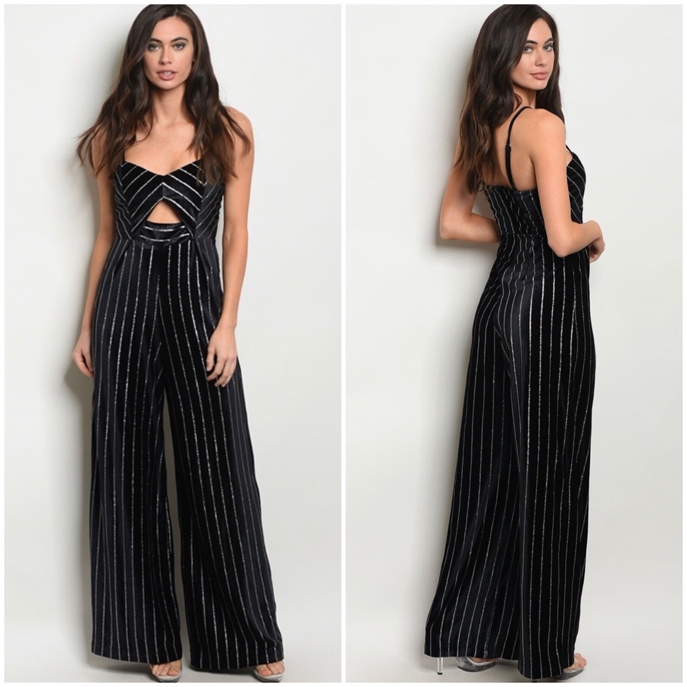 Black & Gold Velvet striped Jumpsuit